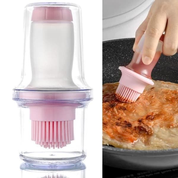 (Rosa) Kjøkkenbørste - Olivenoljedispenser - Matsikker silikon - Rosa - 2 i 1