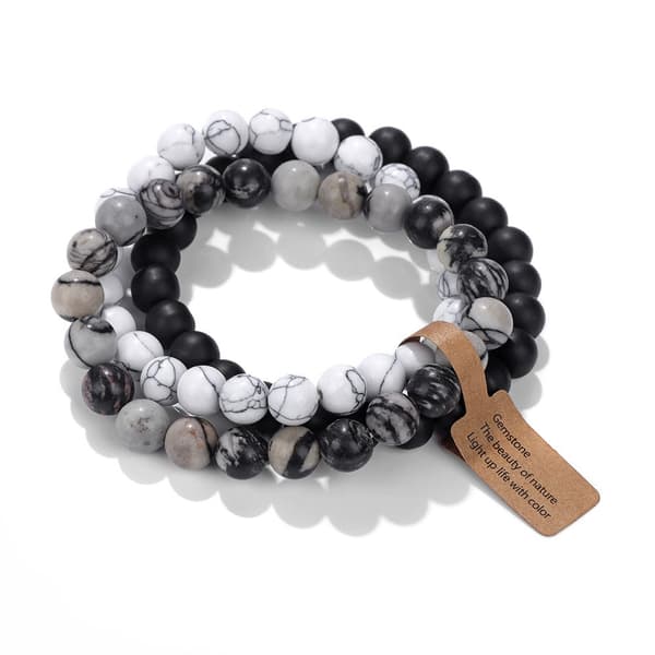 Vulkanisk Stein Perlearmbånd Sett - Katteøye Agat Elastisk Armbånd (3 stk) for Allsidig Stil