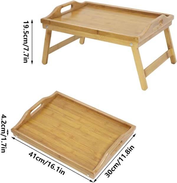 Bed Tray with Foldable Legs, Portable Breakfast Tray, Serving Tray, Bamboo Table, 40*30*21.5 cm
