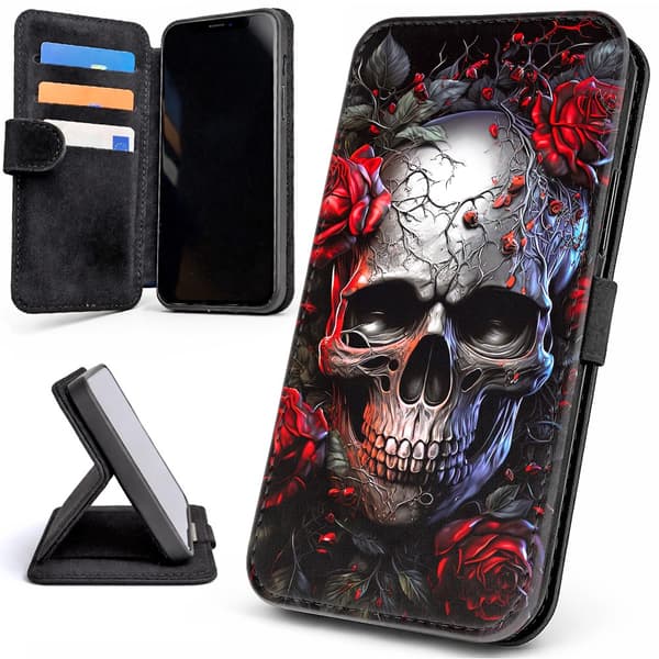 Lommebokveske / Mobildeksel til iPhone 17 Pro Max - Skull Roses