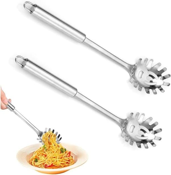 2 spaghettiskeer 30 cm, pastaske til køkken, pastagaffel, serveringsske til spaghetti i rustfrit stål