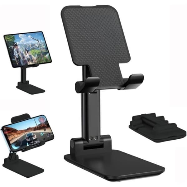 (hvid) Telefon-/tablet-holder - Bærbar - Justerbar - Sort - Silikone + Legering - 160 mm