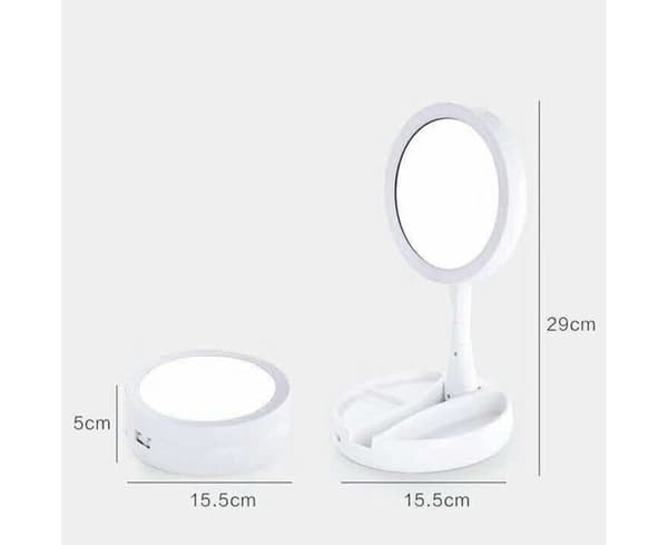 Foldable Makeup Mirror with 10x Magnification and LED Light for Bathroom