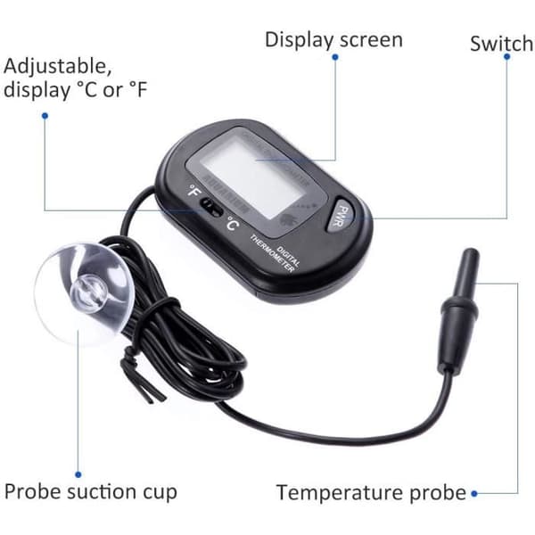 Digital LCD-sugkoppstermometer för akvarium/terrarium (svart) - 2 delar