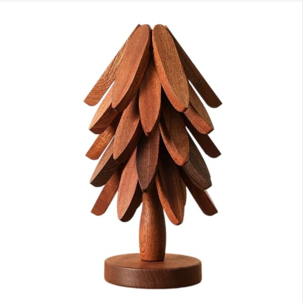 Tree-shaped Solid Wood Trivet - Heat-resistant Kitchen Trivet, Foldable, Coffee Color