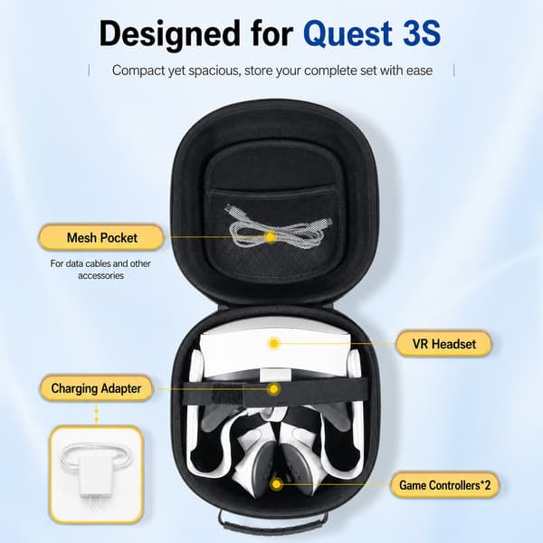 Meta Quest 3 Fodral - VR Headset Kompatibelt med Meta Quest 3S/3/2 & Vision Pro - Grå