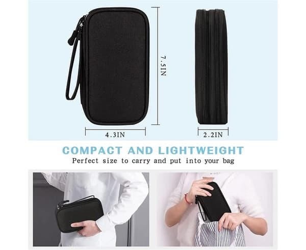 Electronics Organizer, Travel Cable Storage Pouch, Double Layer