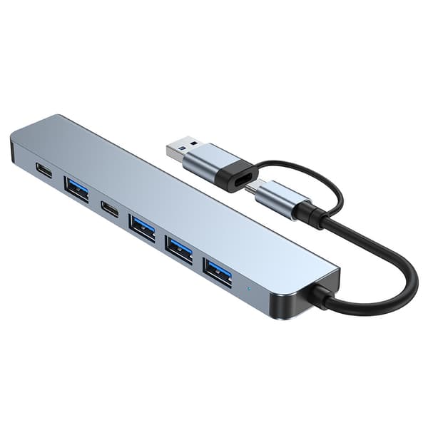 2-i-1 USB-C / USB-hub 7 porte USB3.0 til Windows MacOS Grå
