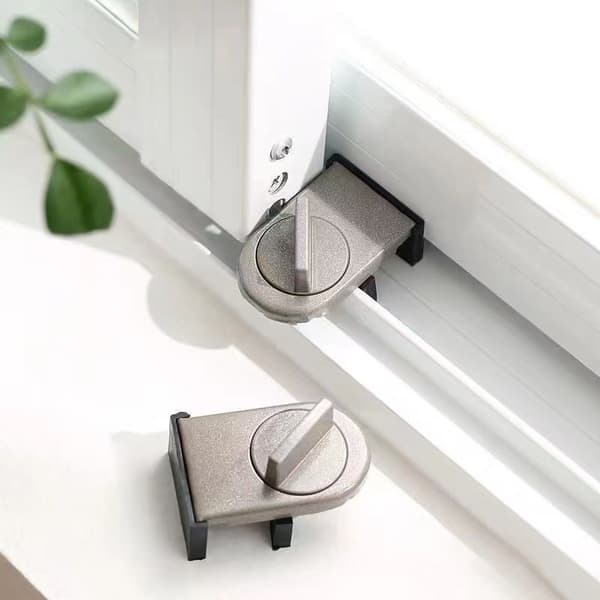 Skydedørslås i aluminiumlegering med børnesikkerhedsstop til skydedøre - 2-pak