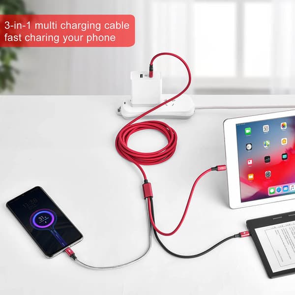 2026 Siste Modell Multi Ladekabel 3m 2-pakning Multi Hurtigladekabel Flettet Universell 3 i 1 Multi Ladekabel Lang Multi USB-kabel