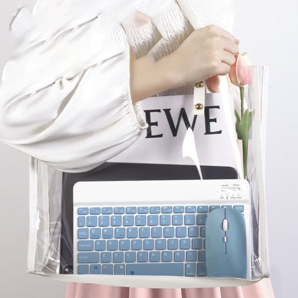 Bluetooth Keyboard and Mouse Combo - 10-inch Bluetooth Keyboard and Two-Way Mouse (Rechargeable) with Case: Sky Blue