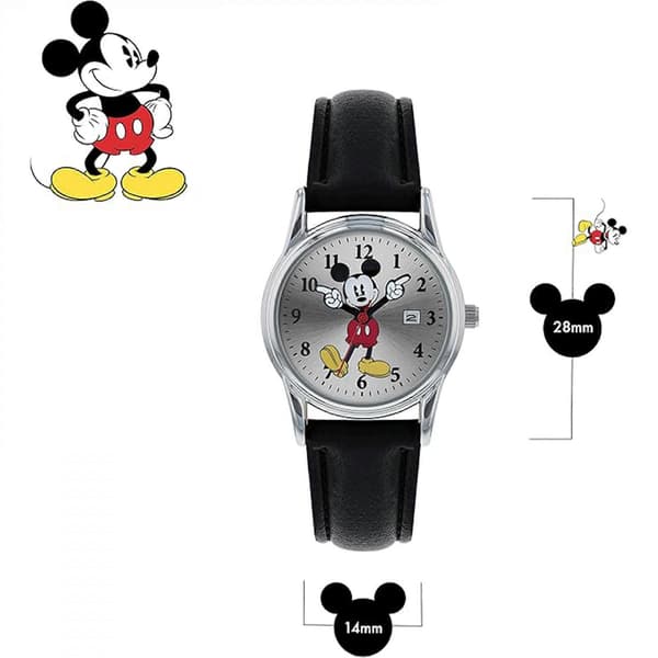 Mickey Mouse Sølvklokke med Lærreim