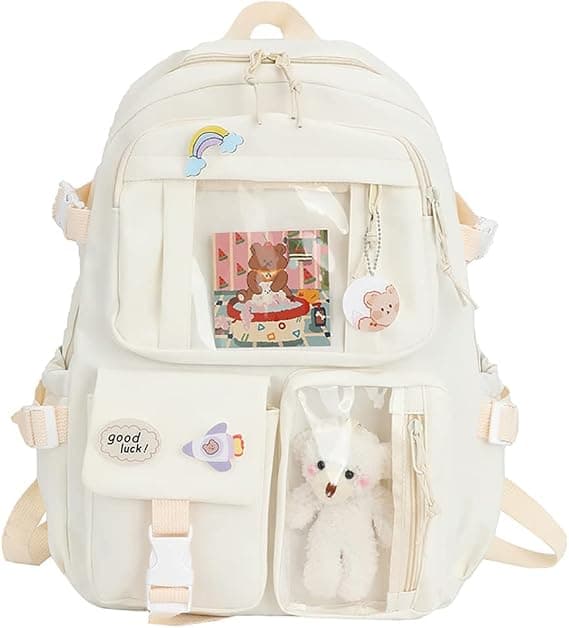 Reppu Kawaii-neulalla ja asusteilla, 40*30*11cm (beige)