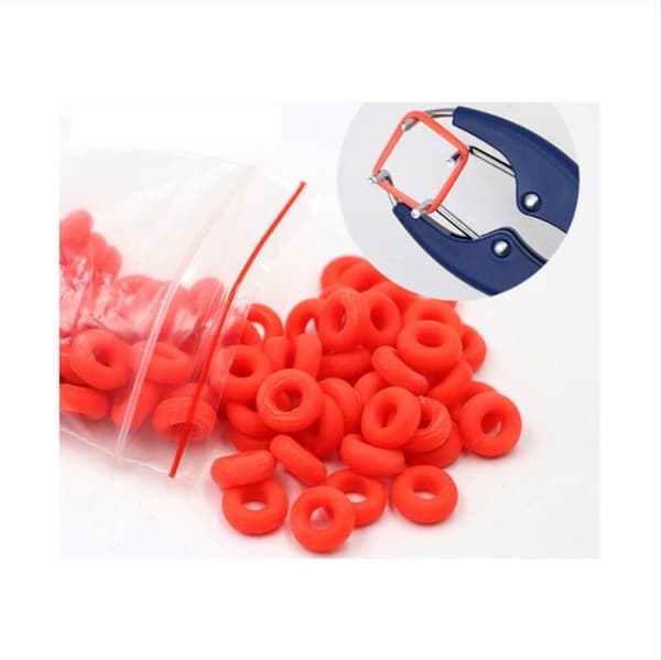 Elastisk kastrering i rustfritt stål for storfe, griser og sauer 100 gummiringer 21,5 cm sølv