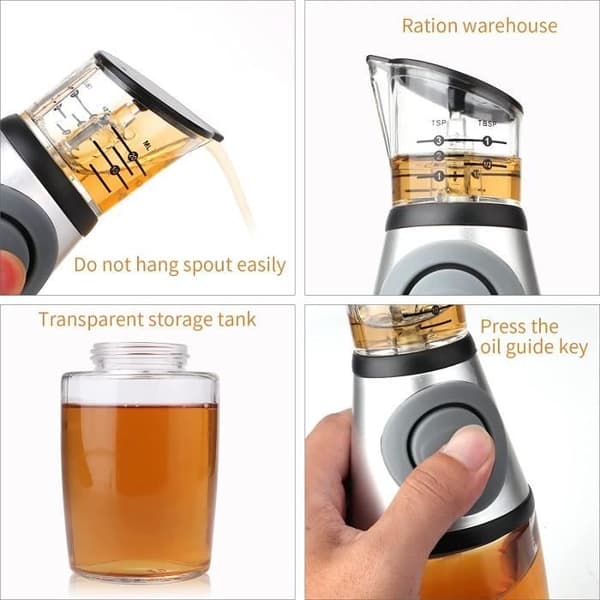 Premium olje- och vinägerdispenser i glas med mått, 250 ml vid öppning, oljedispenser för köksflaskor