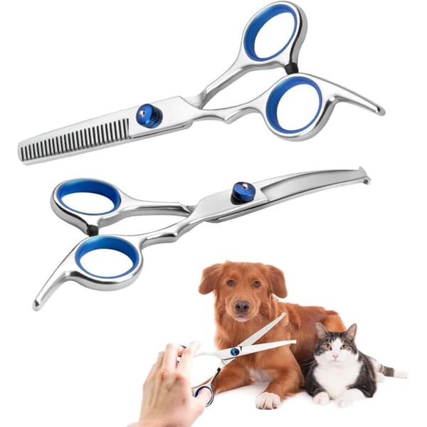 Dog Grooming Scissors 2-Pack Curved and Thinning Shears for Face Trimming