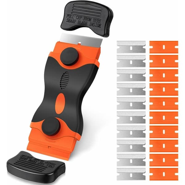 Glass Scraper for Cooktop, Including 20 Extra Scraper Blades, Multifunctional Cleaning Scraper for Scraping Labels, Decals, Stickers, Grout