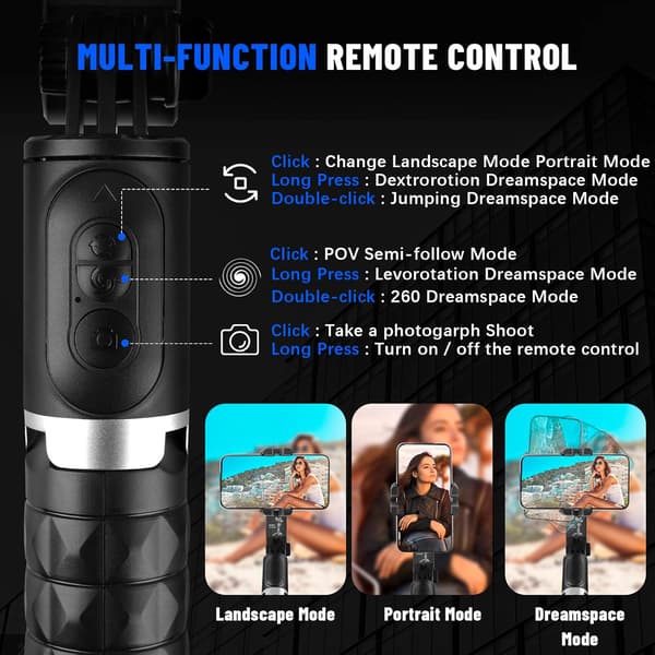 Smartphone Stabilisator, Bluetooth Fjernbetjening til Vlogging, YouTube, Live Video Kompatibel med iPhone/Android (Sort)