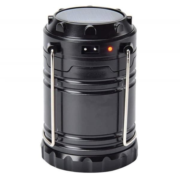 Solar Camping Lamp, LED Lantern, Rechargeable Multifunctional, Foldable, Portable Outdoor Lantern with Handle, Black
