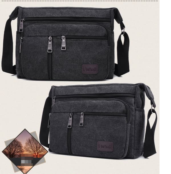 Men's Canvas Shoulder Bag - Stylish and Practical Shoulder Bag Black