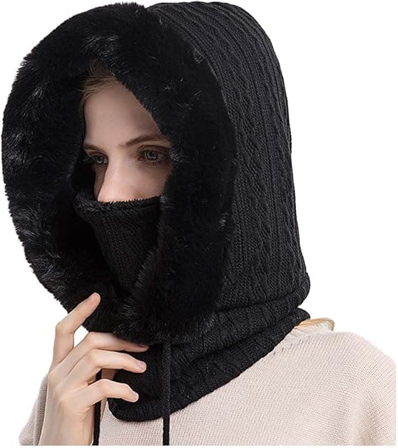 Sort 2-i-1 Hue Vinter Varm Hat Halstørklæde Hue Vinter Balaclava
