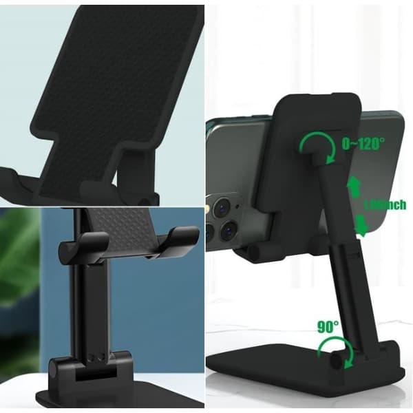 (hvid) Telefon-/tablet-holder - Bærbar - Justerbar - Sort - Silikone + Legering - 160 mm