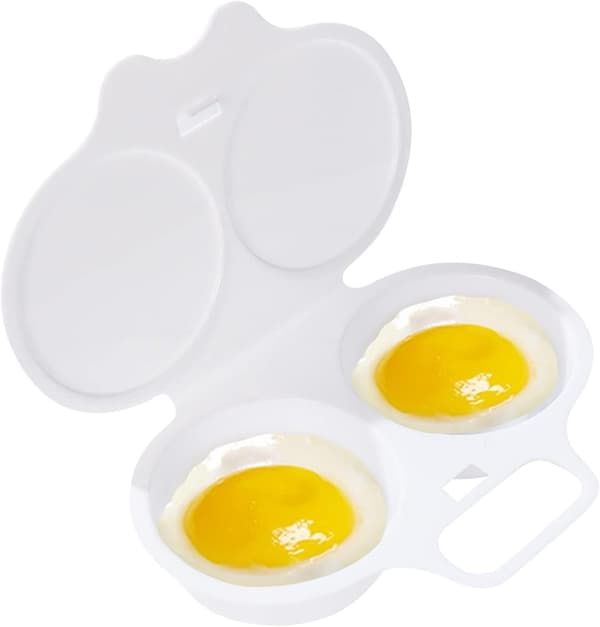 White Microwave Egg Poacher 2-Hole Nonstick Egg Cooker with Lid Double Cup Poached Egg Maker Easy Egg Boiler Kitchen Utensil
