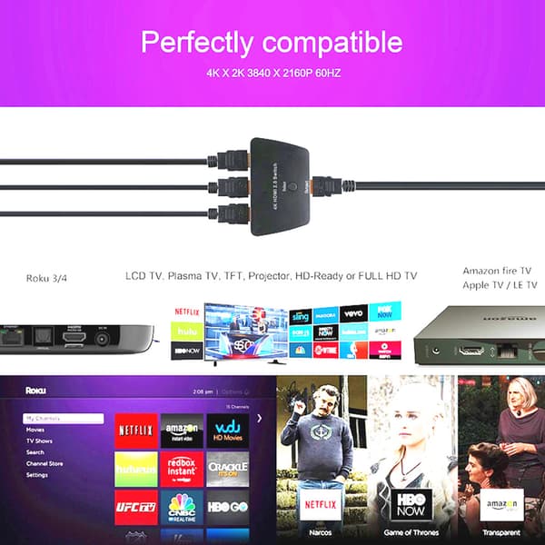 HDMI-switch 3x1 med HDR 3D 4K
