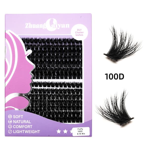 DIY False Eyelashes 100D Fluffy Volume, Black Artificial Fiber Lashes for Natural Extension