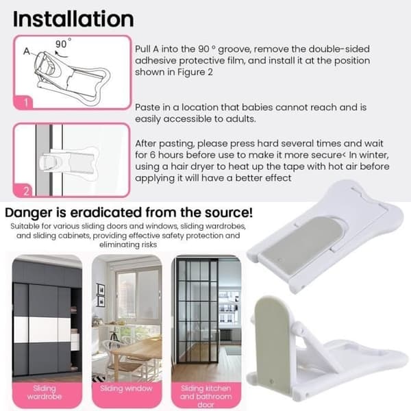 Sliding Door Lock, Window Lock without Drilling, Security Lock for Door Window Wardrobe