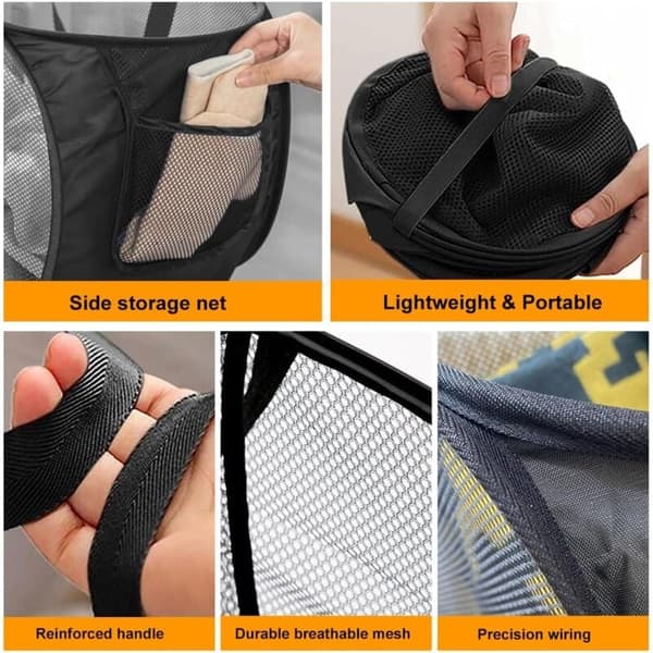 Foldable Laundry Basket with Handles, 2 Compartments Black Pop-Up for Toy Storage
