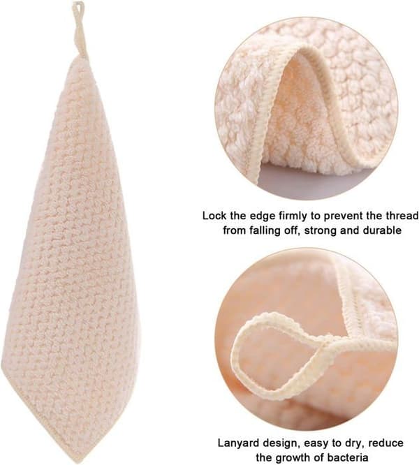 Small towel, 5-piece kitchen towel set, coral fleece with hanging loop, super absorbent and quick-drying