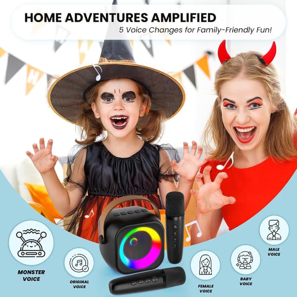 Mini Karaoke Machine, Portable Bluetooth Karaoke Speaker with 2 Wireless Microphones and Party Lights