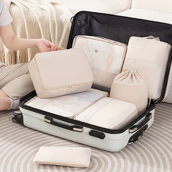 Organizer til kuffert - Pakkekuber og poser 7 stk Beige