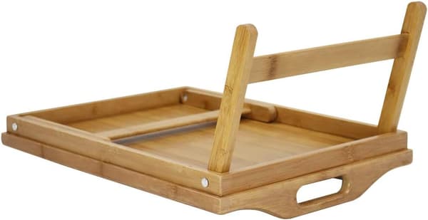 Sengebrett med sammenleggbare ben, bærbart frokostbrett, serveringsbrett, bambusbord, 40*30*21,5 cm