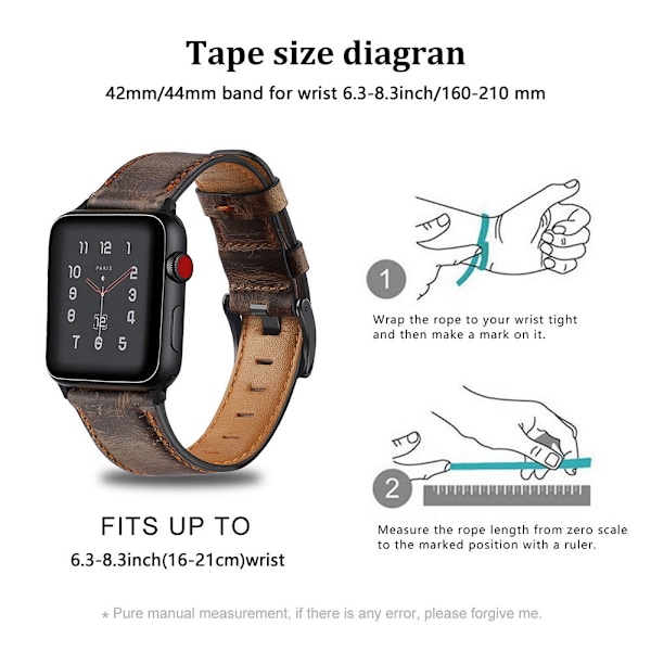 Kompatibel med Apple Watch-armband 38-40mm /42-44mm, äkta läderersättningsband kompatibelt med Apple Watch Series 5/ 4/3 /2 /1