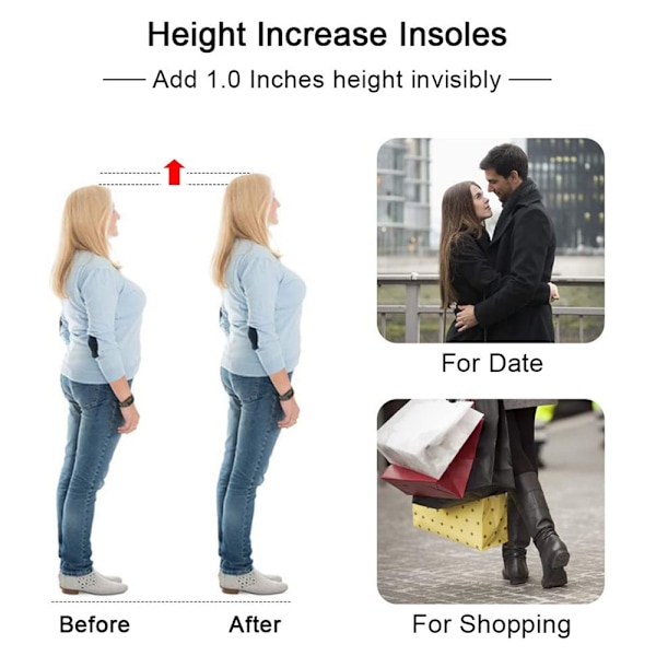 1 par höjdökande innersulor, hälhöjande inlägg av hälkuddeinlägg, osynlig inre höjande massagehälkudde för kvinnor (1,5 cm/2,5 cm/3,5 cm