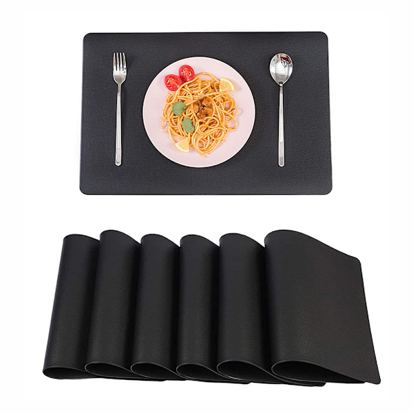 Set med 6 tvättbara underlägg, avtorkningsbara konstläderunderlägg och glasunderlägg, vattentäta PVC-underlägg, underlägg för hem, kök, restaurang och