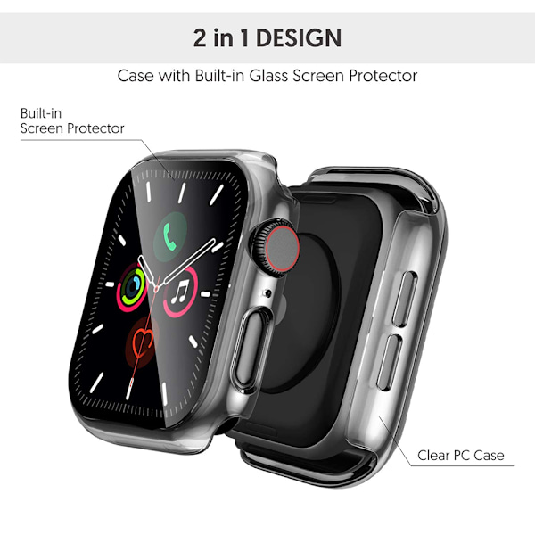 2-delat set Kompatibel Apple Watch Series 5 / Series 4 fodral 40 / 44mm Med härdat glasskydd, 360 ° allround skyddande fodral Ultra