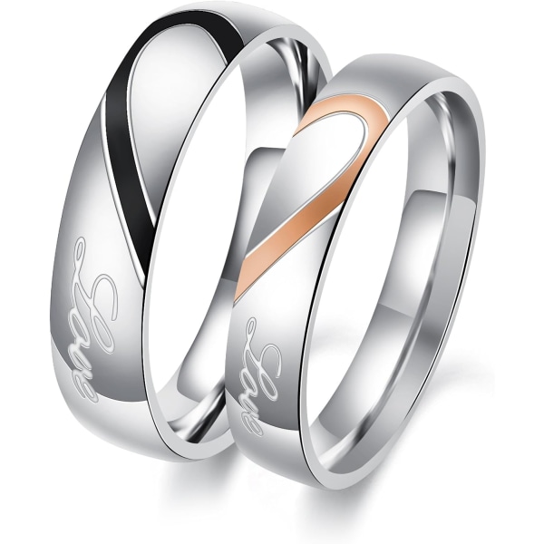 OPK-ringar för par, hans och hennes rostfritt stål hjärtformade matchande set, äkta kärlekspar, vigselring, hjärtformade ringar för par (ett par)