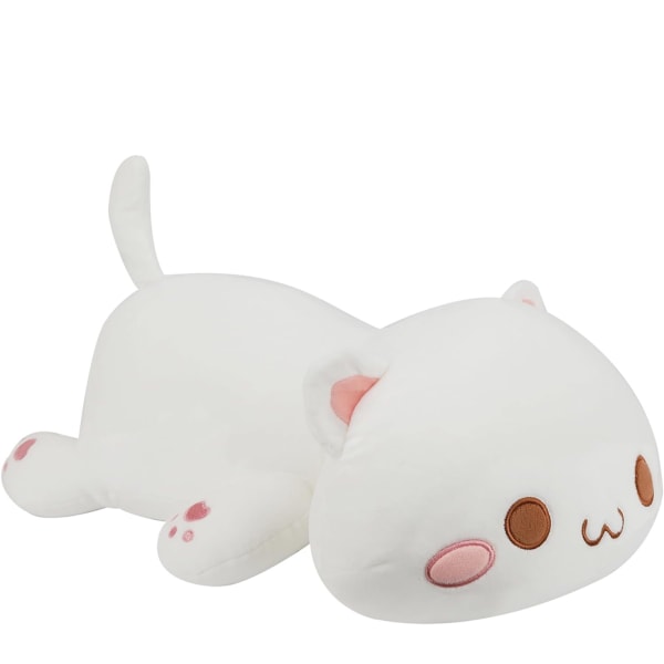 Supersöt söt kattdocka plyschleksak söt kattkudde sängföljeslagare sovande docka vita runda ögon, 35 cm