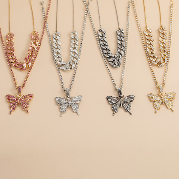 Kvinnors Rhinestone Kubansk Spänne Halsband Fjäril Halsband, Kristall Fjäril Halsband, Rhinestone Hänge
