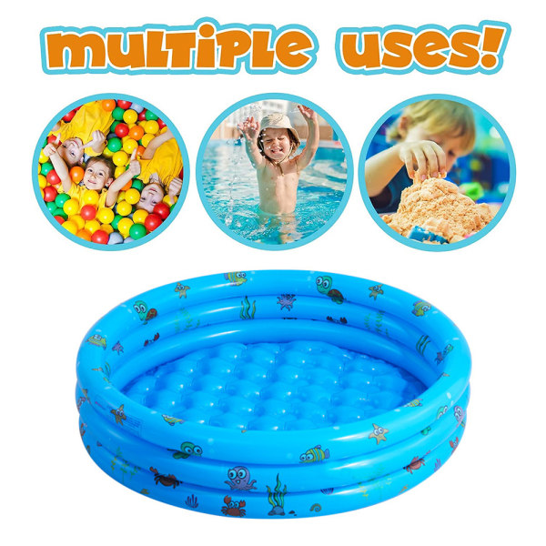 Uppblåsbar pool för barn, simbassäng, uppblåsbar 3 ringar runt baby vadderad pool för utomhus och inomhus, småbarnspool bollhav/fiske/leksaker lek
