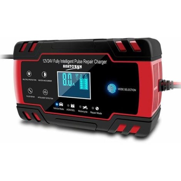 Bilbatteriladdare 8A 12V/24V Bilbatteriladdare Helt automatisk smart underhållsladdare med LCD-display Flerskydd för bil och motorcykel