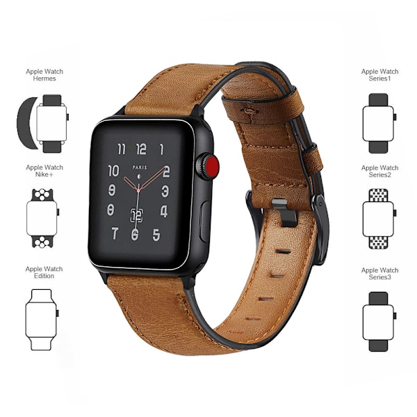 Kompatibel med Apple Watch-armband 38-40 mm/42-44 mm, äkta läderersättningsarmband kompatibelt med Apple Watch Series 5/4/3/2/1