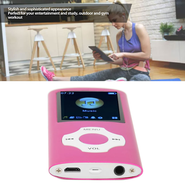 MP3-spelare 1,8 tum LCD-skärm Stöd inspelning FM-radio Bärbar musikspelare för studenter Rosa