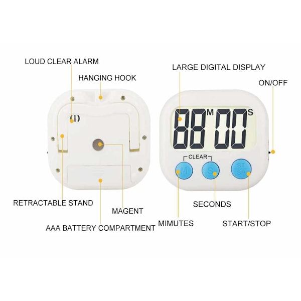 4-pack Digital Kökstimer Stark Magnetisk Elektronisk Nedräkning och Uppräkning, Högt Alarm Liten Storlek