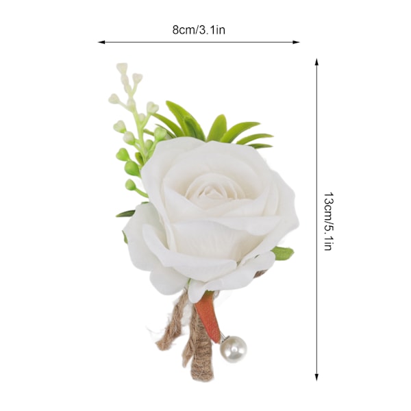 5 st bröllopsboutonniere stift fixerad plast konstgjord blomma corsage för brud och brudgum vit