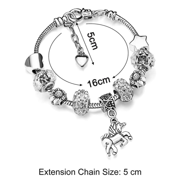 Glittrande kristallrhinestone-berlockarmband med enhörningshänge, presentask och kortset för kvinnor och flickor