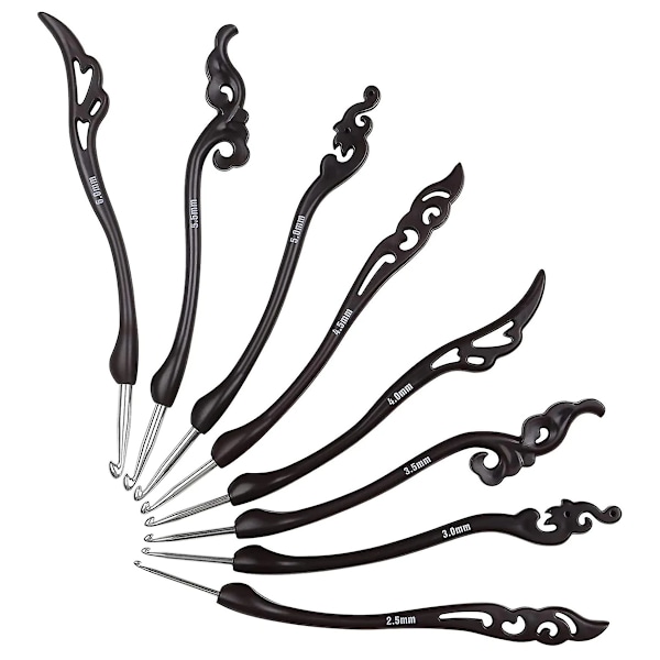 Nyhet Virknålsset, Ergonomiska Virknålar med Långt Handtag 8-pack 2,5 3,0 3,5 4,0 4,5 5,0 5,5 6,0 Mm, Metallvirknålar för Artrit